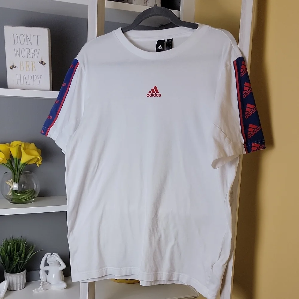 Sale Adidas Men's White and Blue T-Shirt